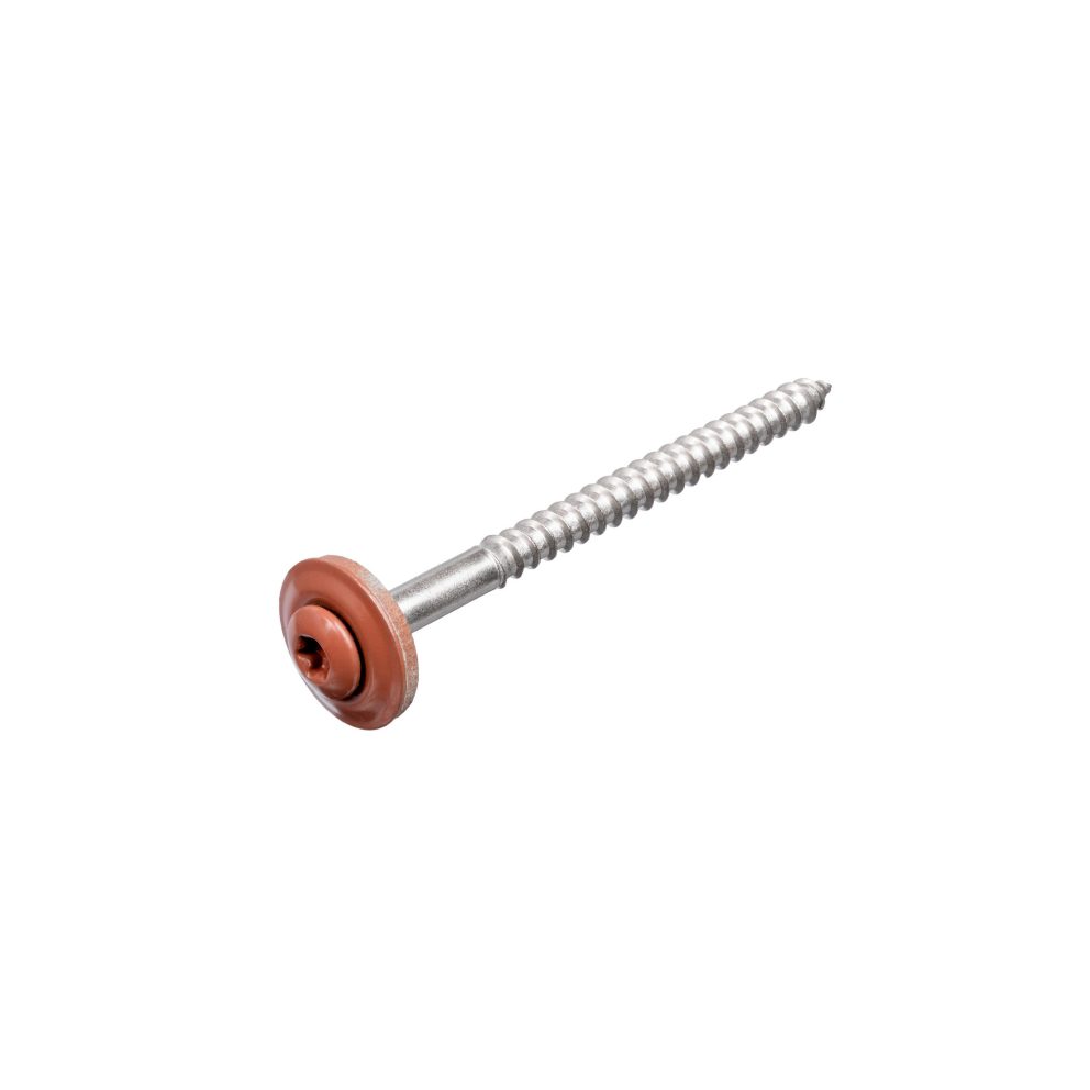 Klokschroef rvs torx 4,5 x 65 mm met rvs neopreenring rood