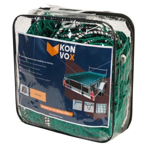 Konvox Aanhangwnet met hoeklus en elastiek 2,5x4,5m Groen