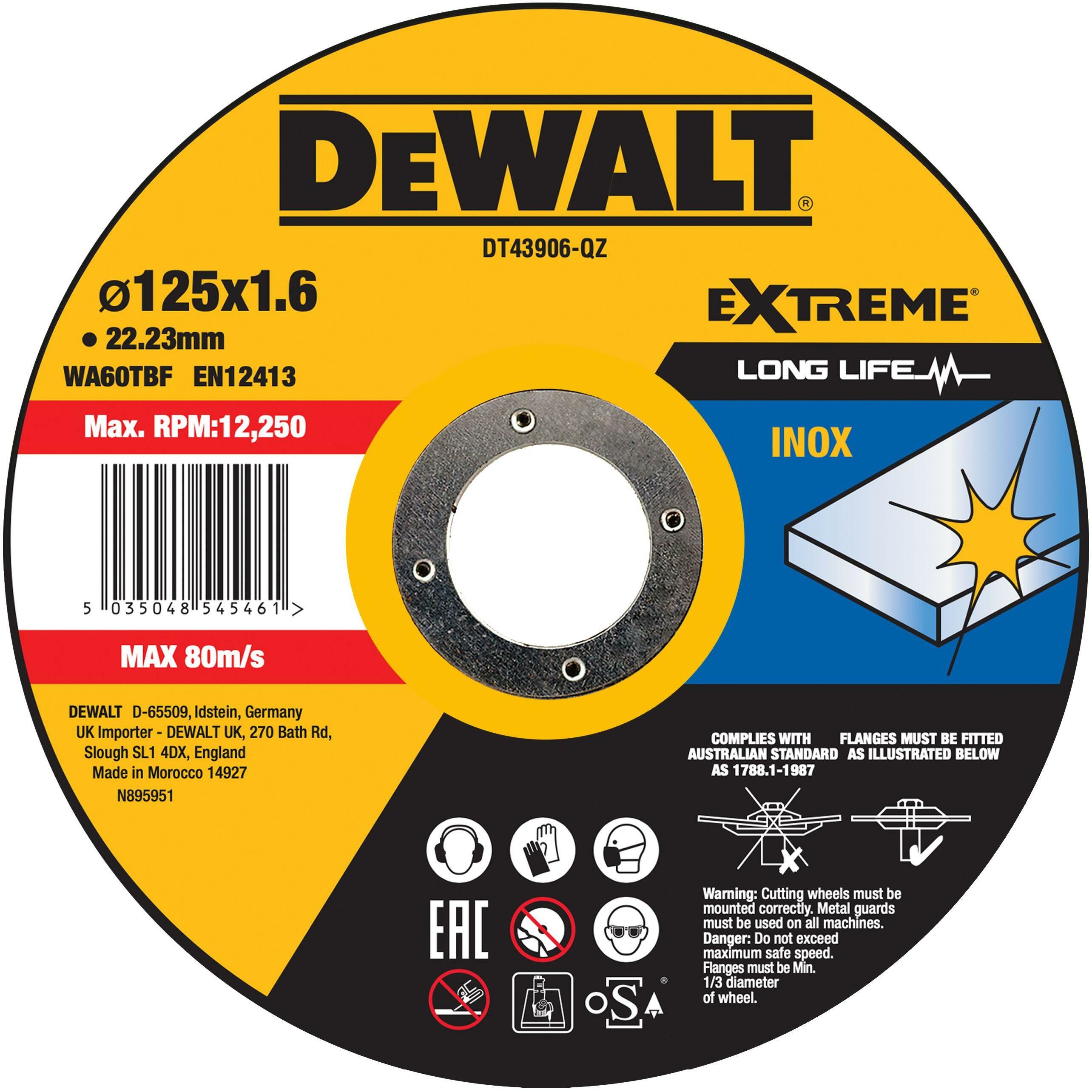 DeWalt DT43936-QZ Extreme 2X Doorslijpschijf INOX125x1,6x22,2mm