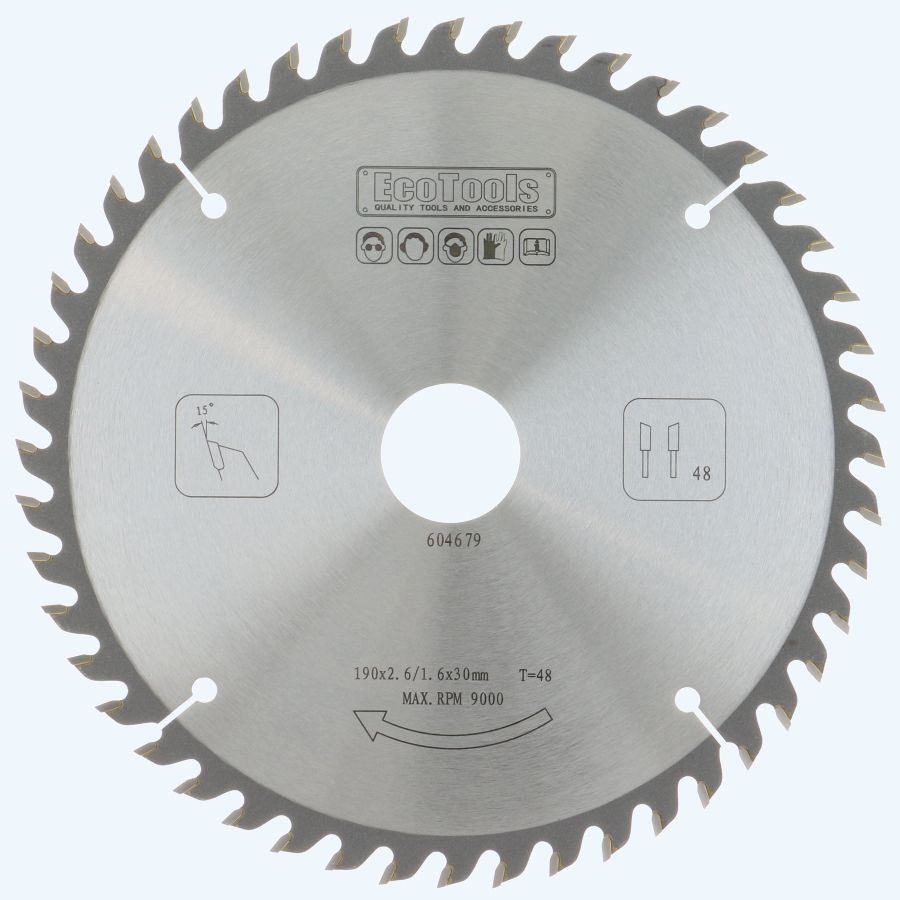 Cirkelzaagblad 190x30x48t, trapezium, negatief 5gr, kerf 2,6mm