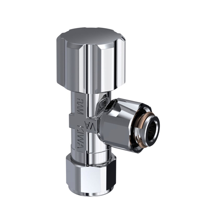 Chroom hoekstopkr.3/8 inch x12mm cap plieger label bl
