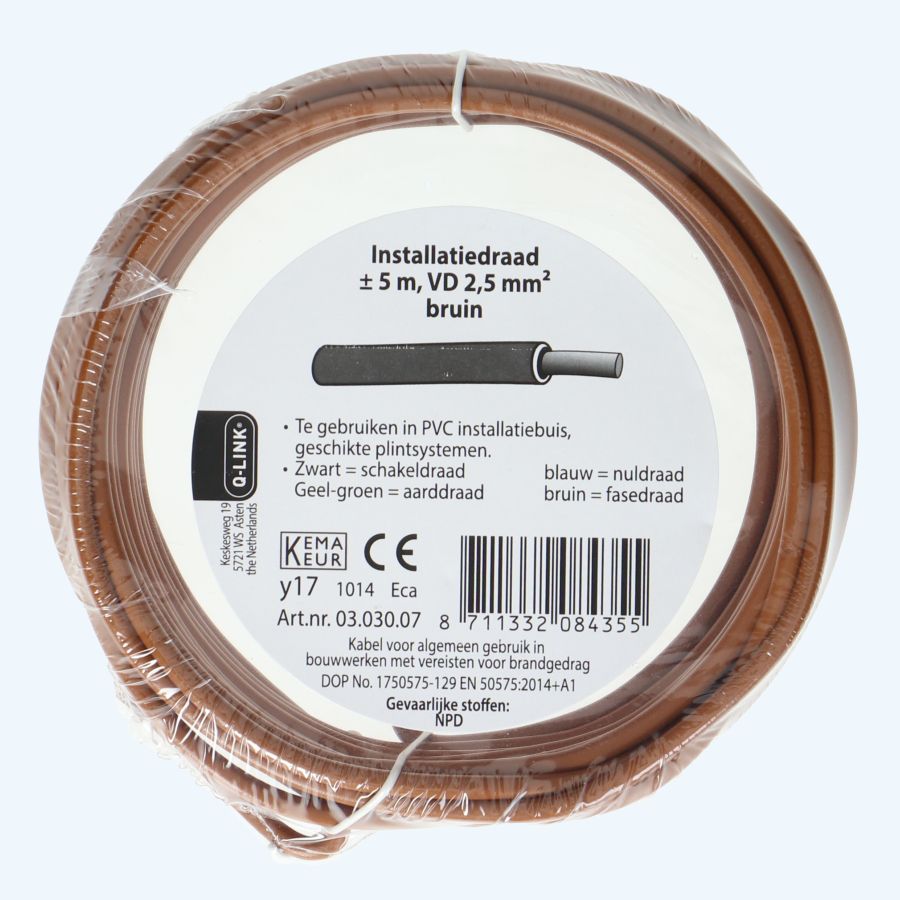Vd inst.draad 2.5mm 5m bruin plieger label gri