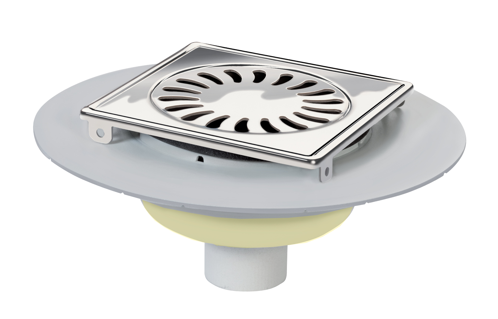 RVS put 146 x 146mm onderuitlaat + RVS rooster