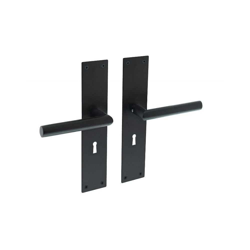 Deurkruk Jura recht Hoek 90° met schild 250x55x2mm sleutelgat 56mm zwart