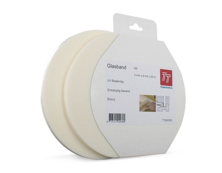 Glasband PE met folie wit 9 x 3 mm rol 10 m1 set 2 rol doos 12 set